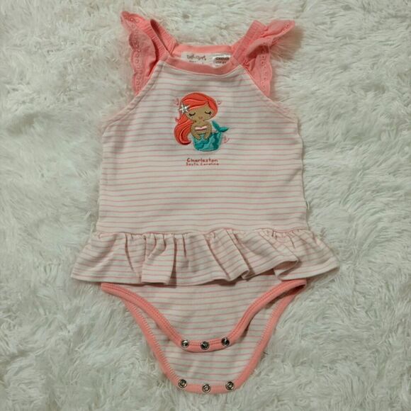 Earth Nymph Other - Pink Mermaid Baby Romper Dress Charleston SC 6-12M Striped Ruffle Outfit